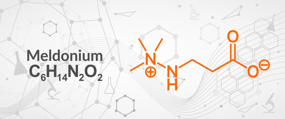 Meldonium anti-ischemic drug molecule. Used in treatment of angina and myocardial infarction. Skeletal formula.