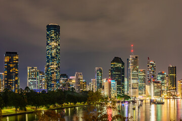 Fototapeta na wymiar Brisbane city skyline at night. View from Kangaroo Point.