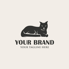 Black cat logo vector icon illustration