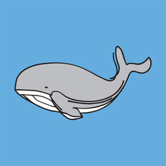 cute whale vector illustration in sea, draw in line 