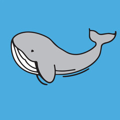 cute whale vector illustration in sea, draw in line 
