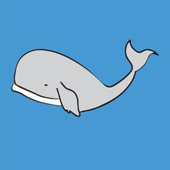 cute whale vector illustration in sea, draw in line 