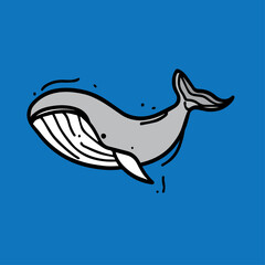 cute whale vector illustration in sea, draw in line 