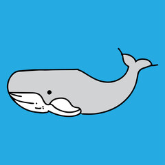 cute whale vector illustration in sea, draw in line 