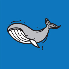 Naklejka premium cute whale vector illustration in sea, draw in line 