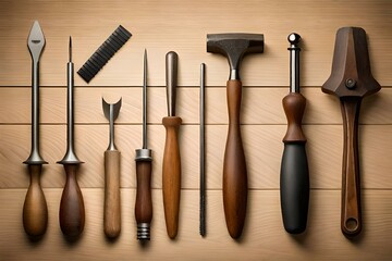 set of tools on wood, by generative AI technology