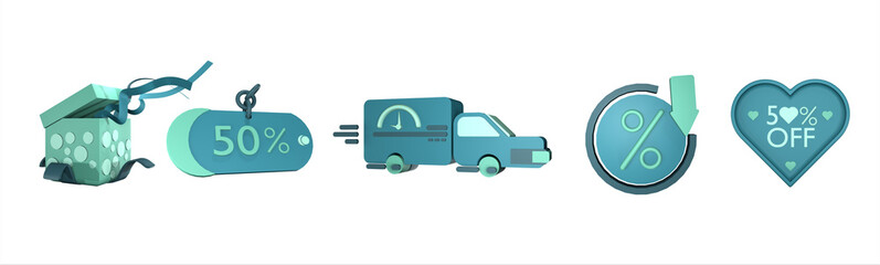 3D icon sale collection rendered isolated on the white background