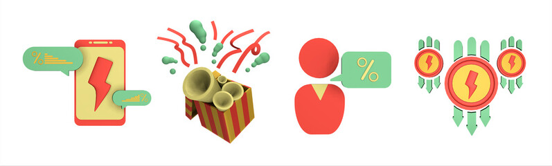 3D icon sale collection rendered isolated on the white background