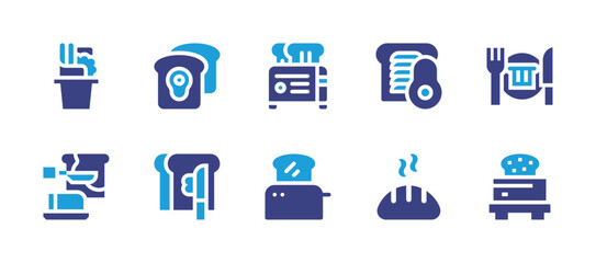 Toast icon set. Duotone color. Vector illustration. Containing cup toast, toast, breakfast, toaster, bread.