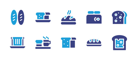 Toast icon set. Duotone color. Vector illustration. Containing bread, toaster, flat bread, breakfast, cheese bread.