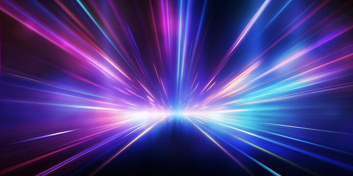 Neon lines on a dark background. Neon lines in the shape of a tunnel created with AI 