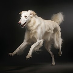 Borzoi portrayed as a royal coursing dog with an elegant and graceful stride generative AI