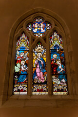 Stained glass window in the Cathedral of St Stephen, Brisbane City.