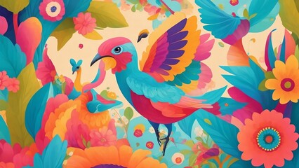 pattern with birds and flowers