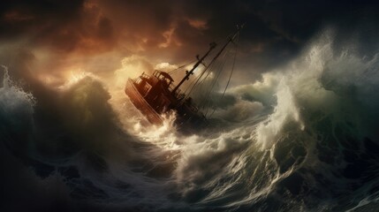 sail ship braving the waves