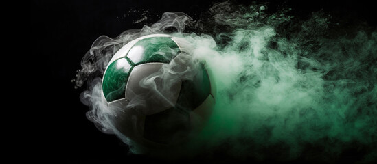 soccer ball with smoke on dark background , Generative AI