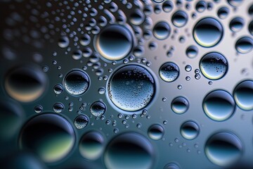 Water droplets on a glass surface in macro view. Generative AI