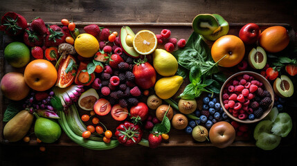 Naklejka na ściany i meble Variety of fruits and vegetables