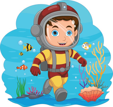 scuba diver boy under the sea