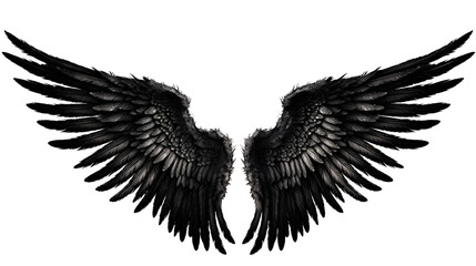 black angel wings ornament isolated on a transparent background ,generative ai