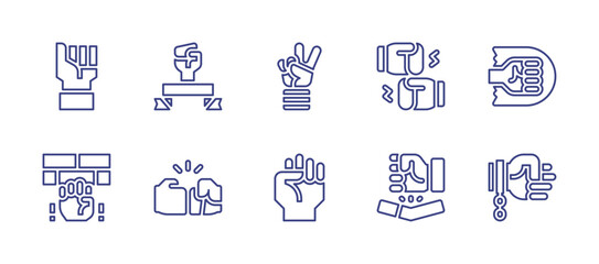 Empowerment line icon set. Editable stroke. Vector illustration. Containing fist, labour day, hand, fists, punch, fist bump, quit smoking, slave.