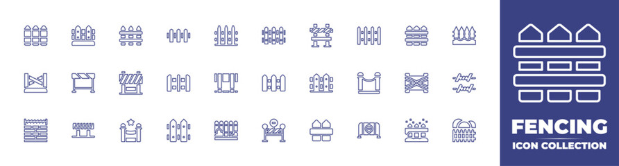 Fencing line icon collection. Editable stroke. Vector illustration. Containing fence, hurdle, barrier, wall, red carpet, and more.