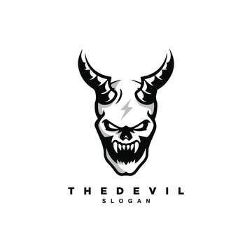 Vintage retro demon horn skull logo design for your brand or business