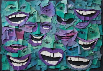 Close up on a smile, abstract torn paper art illustration