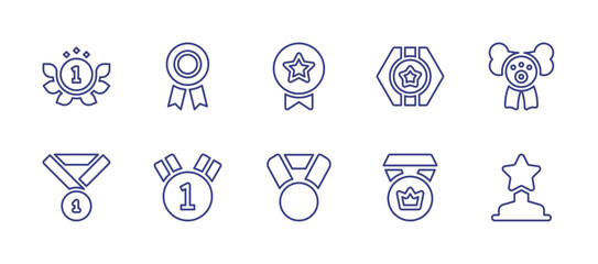 Medal line icon set. Editable stroke. Vector illustration. Containing award, reward, medal, badge, st place, crown, medal of honor.