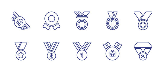Medal line icon set. Editable stroke. Vector illustration. Containing badge, medal, gold medal, star.