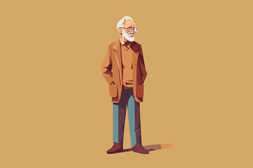 Fototapeta na wymiar Hand-drawn cartoon Elderly man flat art Illustrations in minimalist vector style