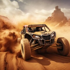 Obraz na płótnie Canvas Racing virtual reality offroad vehicles navigating challenging terrains and conquering obstacles 