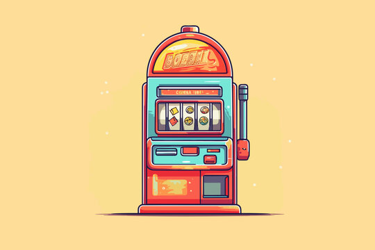Hand-drawn cartoon Slot machine flat art Illustrations in minimalist vector style