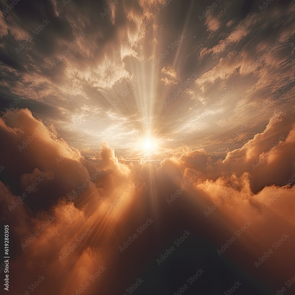 Wall mural sun rays filtering through clouds