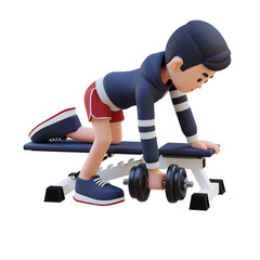 3D Sportsman Character Sculpting Back Muscles with Dumbbell Row Exercise