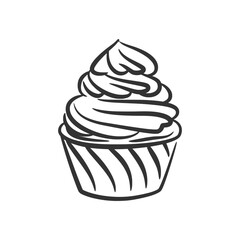 Cupcake line art hand drawn style doodle drawing black and white
