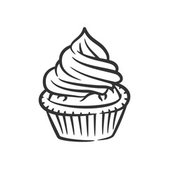 Cupcake line art hand drawn style doodle drawing black and white