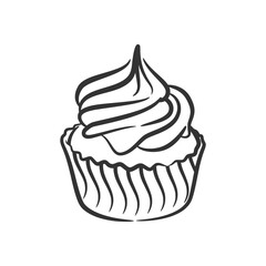 Cupcake line art hand drawn style doodle drawing black and white