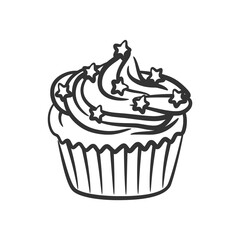 Cupcake line art hand drawn style doodle drawing black and white