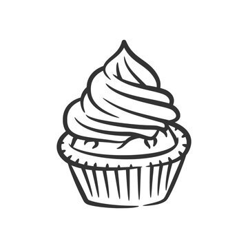 recommend clip art: Cupcake line art hand drawn style doodle drawing black and white