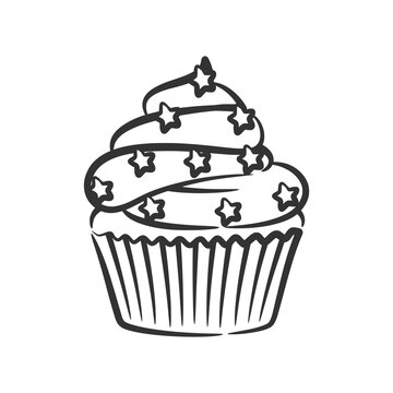 recommend clip art: Cupcake line art hand drawn style doodle drawing black and white