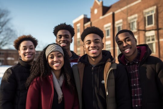 Black History Month. Group of black students from different backgrounds attending a historically black college or university