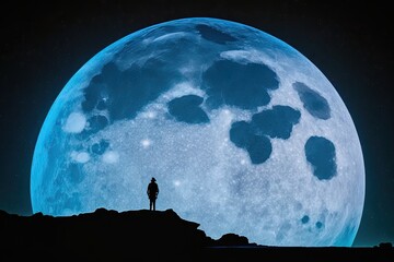 person gazing at the full moon from atop a hill. Generative AI