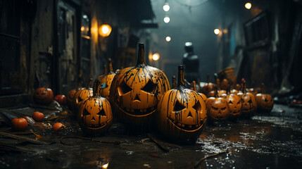 Sinister Spell: A Halloween Background with Malevolent Jack-o'-Lanterns Oozing Mysterious Darkness