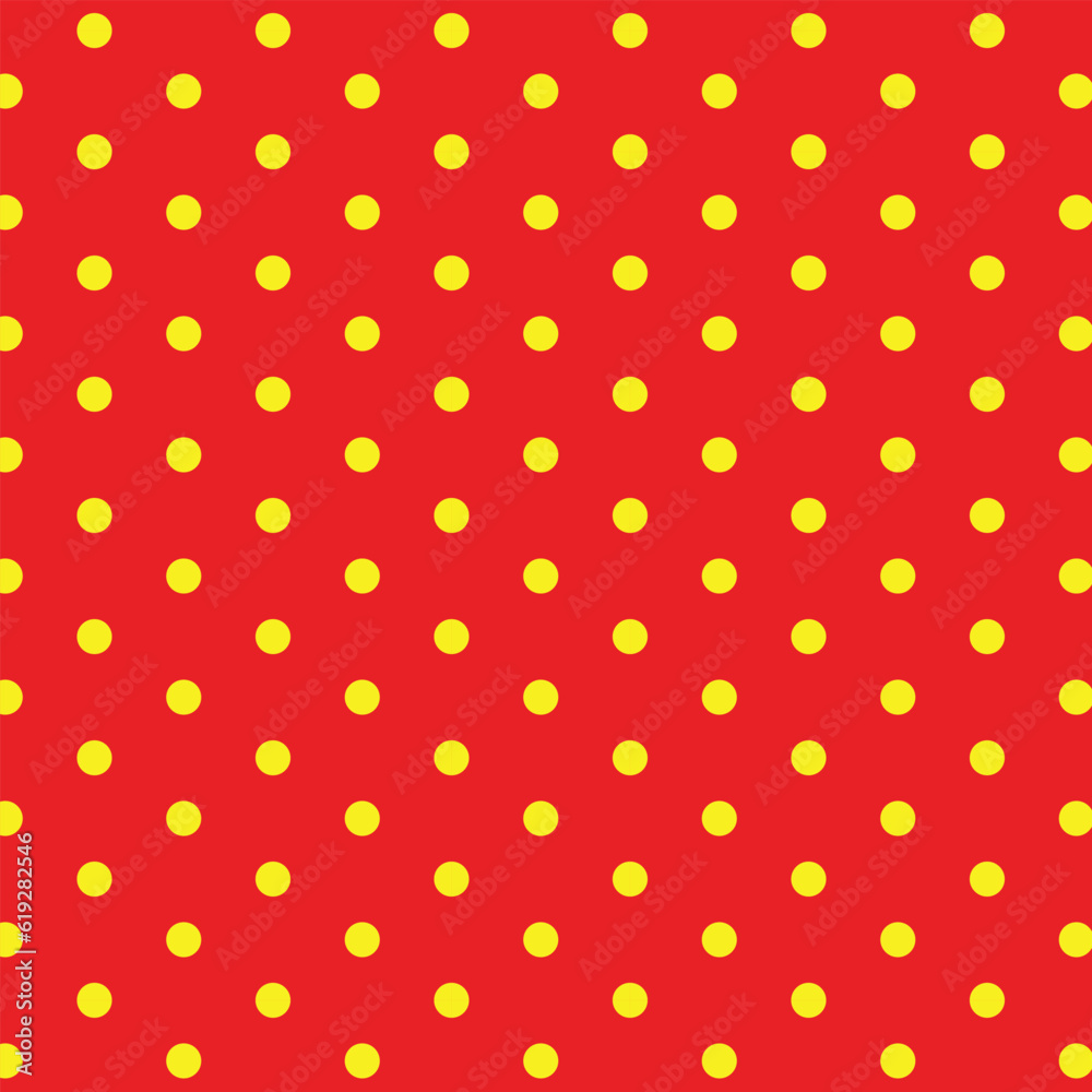 Poster abstract monochrome geometric yellow dot pattern with red background.