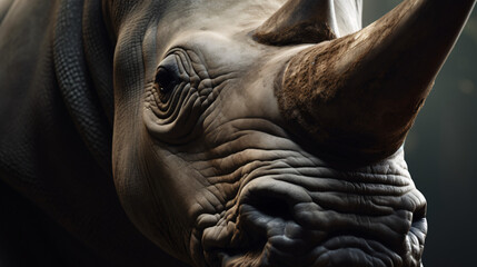 rhino head close up animal mammal wildlife horn generative ai
