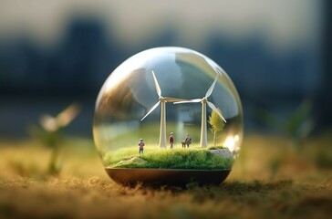 Fototapeta na wymiar glass globe with turbine in the grass