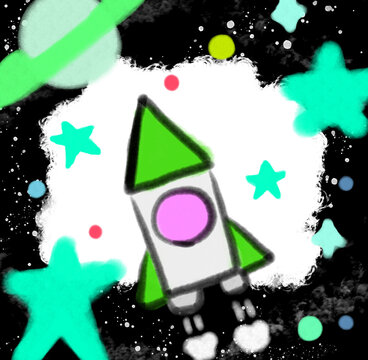 Rocket and Space Background(Green)