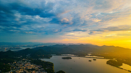 Evening sunset at West Lake in Hangzhou