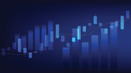 finance statistics background. candlesticks chart on dark blue screen. stock market and business investment concept